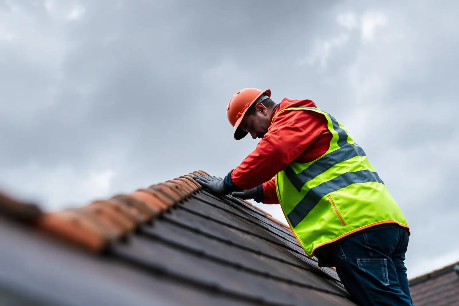 Professional roofer at work